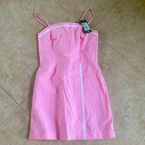 NWT Jesse Romper, Cosmo Pink, striped seersucker 0